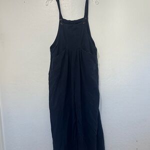 Navy Blue Sleeveless Women's Wide Leg Overall Jumpsuit plus sz xxl cotton linen